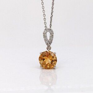 1.18cts Citrine Pendant in Solid 14K White Gold with Natural Diamond Accents